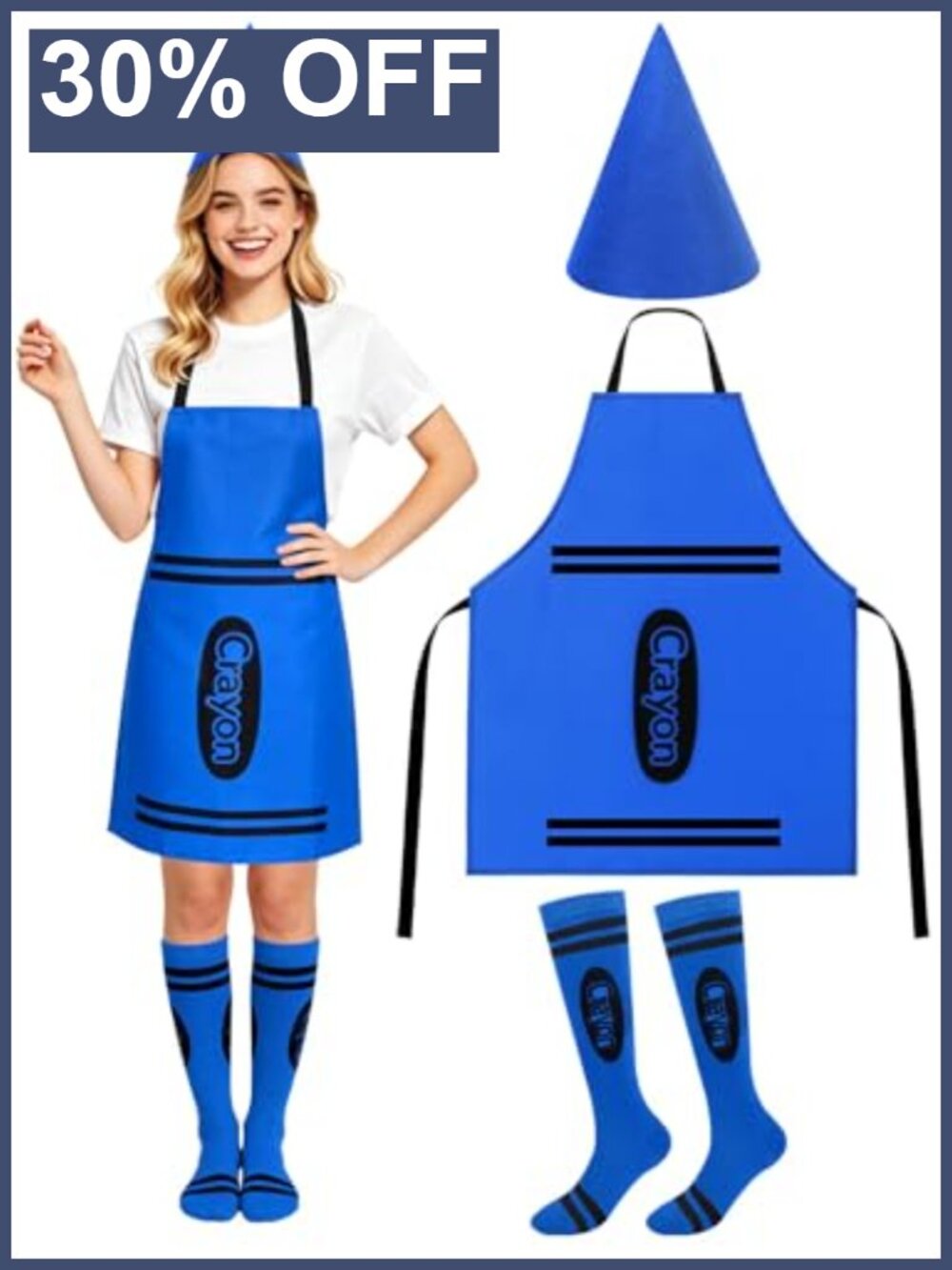 Adult Crayon Apron Costume Set Gnome Cone Hat Felt Cotton Halloween Party